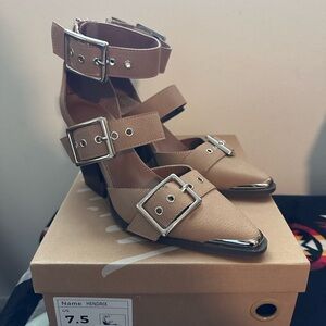 Stylish Tan Buckle Ankle Booties